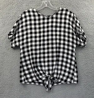 Madewell Button Back‎ Buffalo Check Tie Tee Short Sleeve Gingham Women's Small thumbnail 1