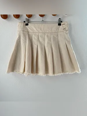 Free People We The Free Old Skool Pleated Mini Skirt Cream Cotton Denim 28 thumbnail 2