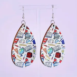 Teacher School Theme Waterdrop‎ Shaped Double-sided Print Wooden Earrings thumbnail 9