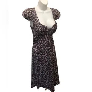 Banana Republic Printed Silk Blend Midi Peasant Dress 4 Tied Scoop Neck Brown thumbnail 2