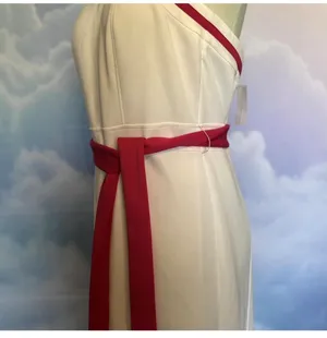 New York & Company Strapless White Dress with Pink Waist Tie and Hem Accent thumbnail 5