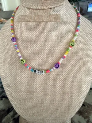 Smiley Face BFF Beaded Necklace Pink thumbnail 1