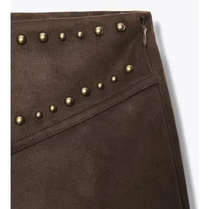 Zara NWT brown studded faux suede embellished pants thumbnail 11