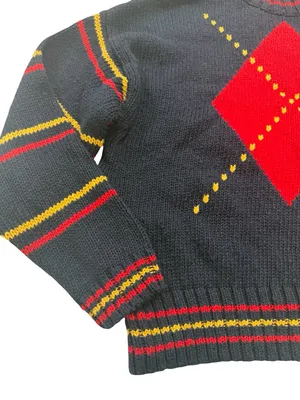 Lizwear Navy Red Gold Striped Argyle Mock Neck Sweater Colorblock Large Women's thumbnail 5