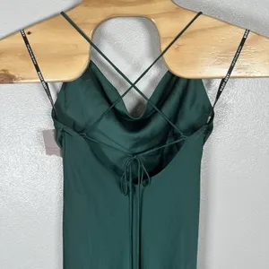 NEW Birdy Grey Olivia Matte Satin Slip Maxi Dress Sz XS Emerald Green Cowl Neck thumbnail 6