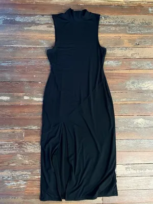 Good American Black Mock Neck High Slit Midi Dress Size 3 (Large)🧡🎀 thumbnail 9