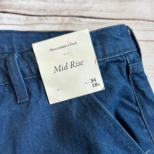 Abercrombie & Fitch Dark Wash Wide Leg Mid Rise Denim Jeans Size 18S NWT thumbnail 6