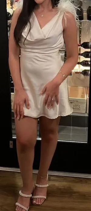 Forever 21 Feather-Trim Satin Slip Dress thumbnail 1