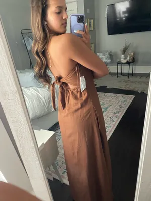 Japna Jasper sleeveless dress with tie-able back camel color thumbnail 4