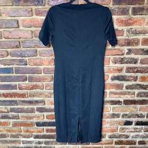 NWT Banana Republic Black Crinkle Knit Boat Neck Midi Dress Women's Size Small thumbnail 8