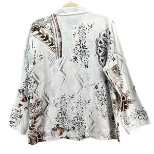 Chicos Shirt‎ Womens US L 2 White Black Floral Linen Shacket Art To Wear Blouse thumbnail 3