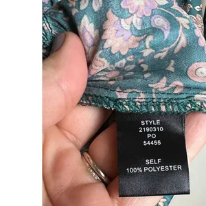 Anthropologie Current Air Tiered Green and Pink Floral Mini Dress Sz. S thumbnail 11