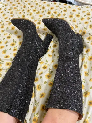 Knee High Heel Glitter Boots Black Size 10 thumbnail 3