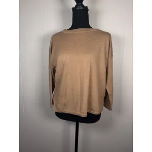 Pact Women's Medium Organic Cotton Lightweight Crewneck Sweater Tan Brown thumbnail 2