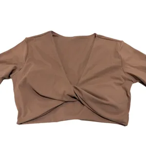 AOXJOX Deep V Twist Front Crop Yoga Top Brownie L NWOT thumbnail 3