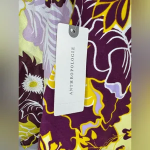 Anthropologie Maeve Purple and Yellow Floral Flutter Sleeve Cinched Top thumbnail 8