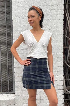 John Galt Brandy Melville Mini plaid skirt in navy and green sz xs thumbnail 1