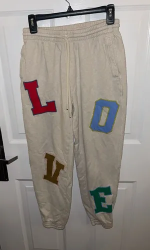 Aerie Cream Sweatpants with Colorful Letter Patches - Size Medium thumbnail 1