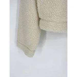 H&M Cream Teddy Fleece Zip Up Jacket Faux Fur Cropped Pockets S‎ thumbnail 4