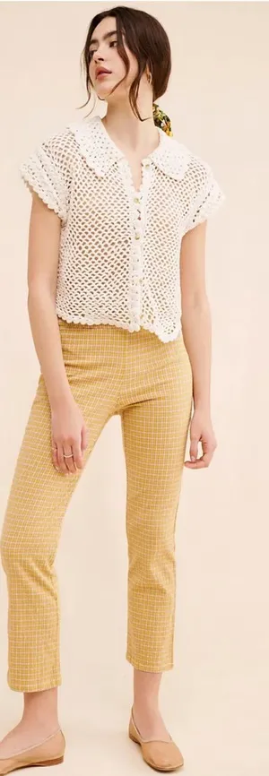 Free People In My Feelings Slim Crop Gingham Plaid Pants in Yellow thumbnail 1