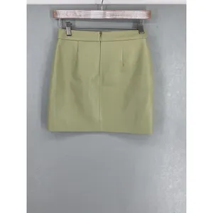 Aritzia Wilfred Vegan Leather Mini Skirt Sage Green Front Slit Womens Size 2 thumbnail 3