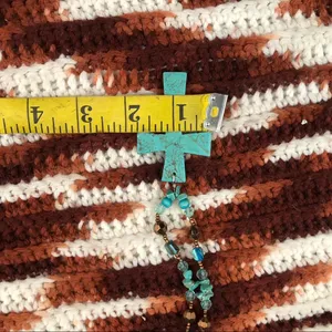 Bohemian Hippie Boho Faux Turquoise Beaded Stone Teal Necklace Brown #Navajo #Southwestern #indie Measurement in pics thumbnail 4