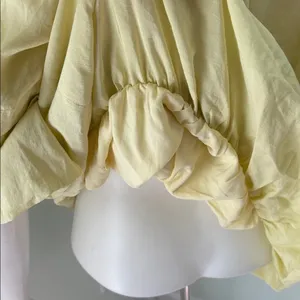 ANTHROPOLOGIE Maeve Short Sleeve Bubble Tiered Top Yellow Off The Shoulder Top L thumbnail 8