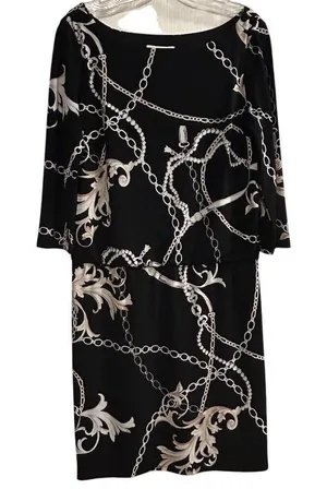 White House Black Market Women's‎ Blouson Dress S Chain Link Print Black thumbnail 1