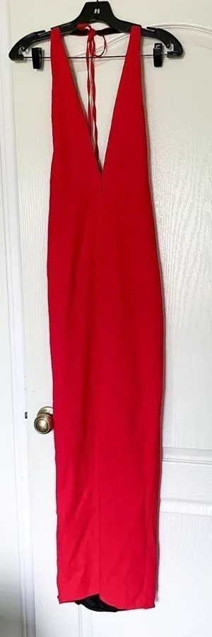 Art259Design Dress Backless‎ Halter Slit Crinkle Midi Red S NWT thumbnail 1