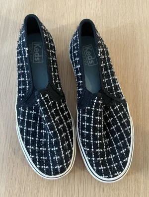 Keds Double Decker Tweed Slip-On Fashion Sneaker Metallic Black Women US 7 thumbnail 1