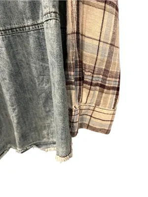 Free People Road Trip Getaway Plaid Flannel Denim Button Up Shirt Size Medium thumbnail 11