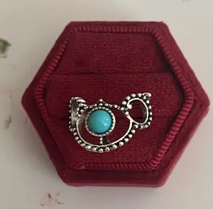 Stainless Steel Silver Bohemian Design Faux Turquoise Statement Ring Size 7 thumbnail 1