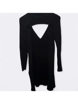 ABERCROMBIE & FITCH BLACK RIBBED DRESS WITH REMOVABLE SHRUG thumbnail 2