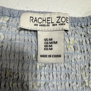 Rachel Zoe Linen Blend Crop Top Sz M Blouse Long Sleeve Square Neck Blue Floral thumbnail 6