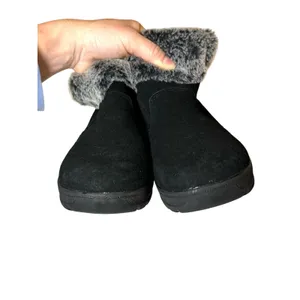 KHOMBU Jessica All Weather Faux Fur Cuff Ankle Boots Black Suede Leather 8 thumbnail 6