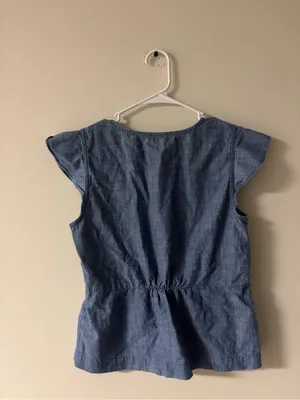 J.Crew Flutter-Sleeve Faux-Wrap Chambray Top Size 4 L0971 thumbnail 2