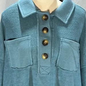 American Eagle Outfitters Herringbone Button Up Popover Pullover Sweatshirt thumbnail 2