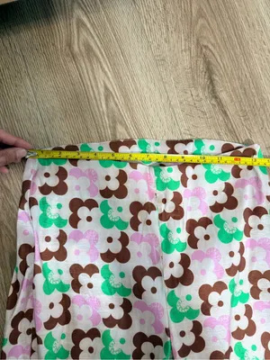 Retro Flower Power Flared Pants Pink Green Brown Daisy Print Y2K 70s S thumbnail 3