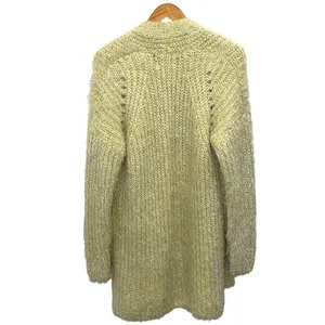 Anthropologie Womens Larkin Shimmer Metallic Fuzzy Eyelash Cardigan Yellow Large thumbnail 4