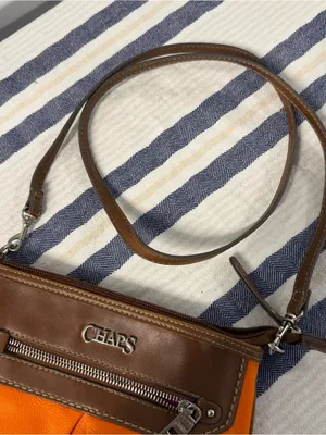 CHAPS Orange Brown Crossbody Bag Small Zip Front Shoulder Purse Y2K Preppy thumbnail 6