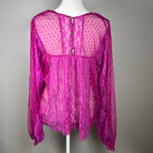 Free People A Little Love Long Sleeve SHEER LACE Top Raspberry Size Large Casual thumbnail 4