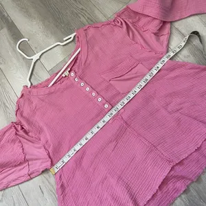 Cotton Gauze Top pol oversized henley womens Pink (small) bohemian coastal beach thumbnail 3