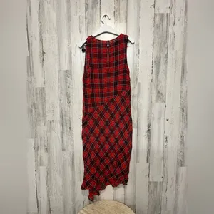 Cooper and Ella Red Plaid Sleeveless Dress Size M Asymmetrical Hem Casual Chic thumbnail 3