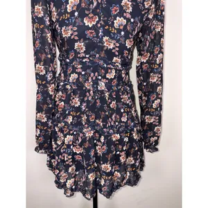 Mi Ami Black Floral Long Sleeve Ruffle Mini Dress Womens Size Medium thumbnail 6