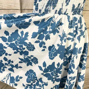 SheIn floral halter shirred waist A-line blue dress womens Size Large thumbnail 9