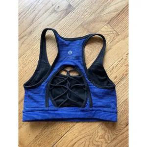 LULULEMON 4 SWEATY II Kanto Stripe Blue Black Running Sports Bra‎ thumbnail 4