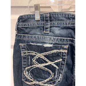 Silver‎ Jeans Lola Straight Leg Dark Wash Distressed Thick Stitch W33 L28 Denim thumbnail 9