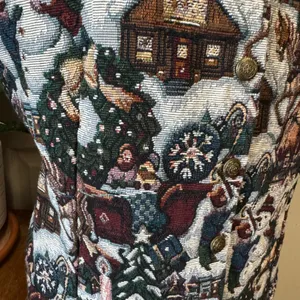 Vintage Christmas Tapestry Vest Winter Scene‎ XL 90s thumbnail 9