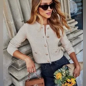 Elegant Cream Button-Up Women's Sweater thumbnail 1