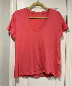 NWOT Madewell Size M Pink V Neck Short Sleeve Lightweight Slub Cotton Top thumbnail 1